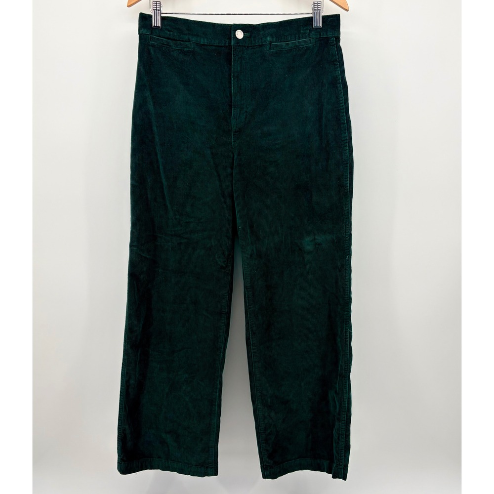 Madewell Emmett Wide Leg Corduroy Pants Womens 29 Dark Green High Rise Stretch